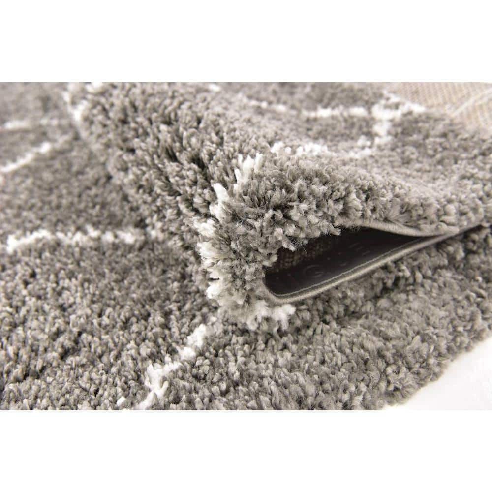 Gray Square Trellis Shag Synthetic Indoor Rug