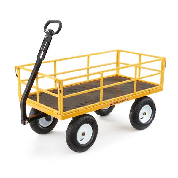 Garden Carts Yard Dump Wagon Cart Lawn Utility Cart Outdoor Steel Heavy Duty 
