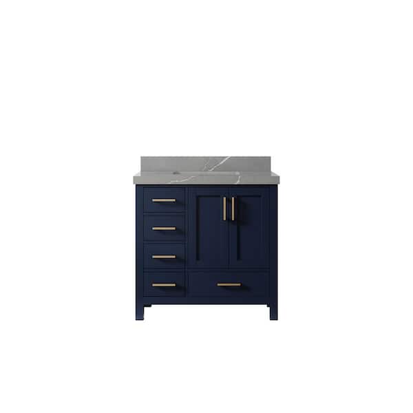 Willow Collections Malibu 36 in. W x 22 in. D x 36 in. H Single Sink Bath Vanity Center in Navy Blue with 2 in. Piatra Quartz Top