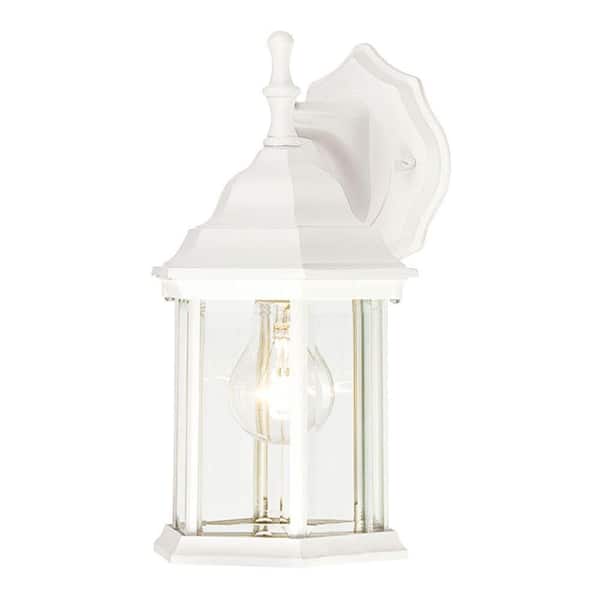 Westinghouse 1-Light Textured White on Cast Aluminum Exterior Wall Lantern Sconce with Clear Beveled Glass Panels