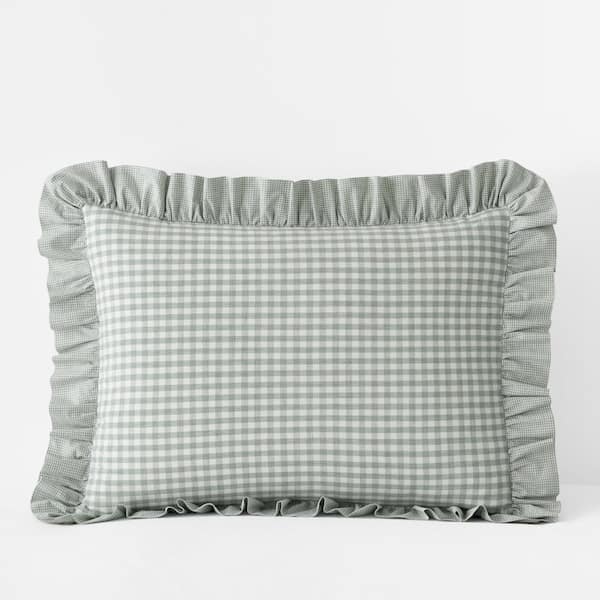 The Company Store Company Cotton Gingham Yarn-Dyed Melange Sage Plaid Cotton Percale Standard Sham