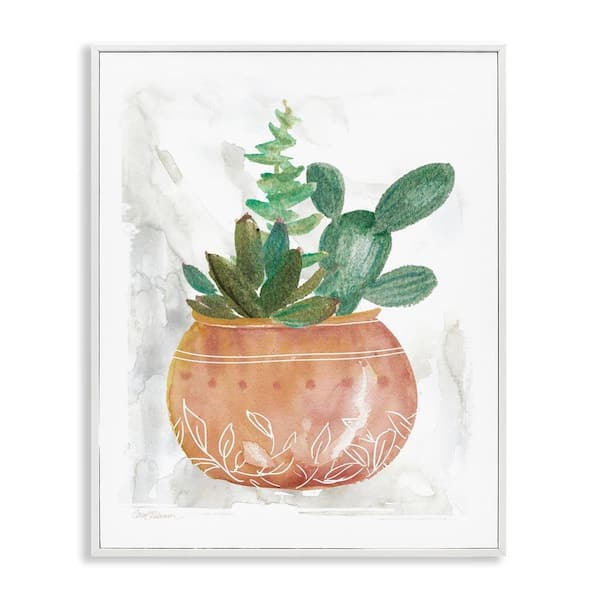 Succulent Planter Vase by Carol Robinson White Framed Nature Giclee Art Print 20 in. x 16 in.