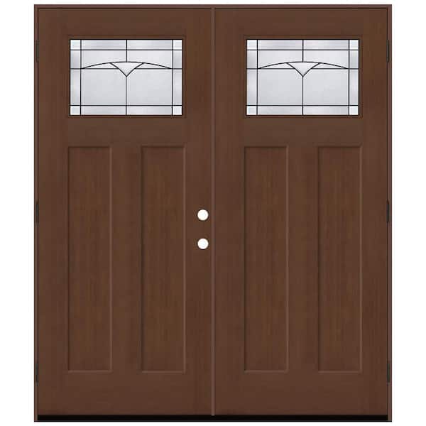 Regency 72 in. x 80 in. 1/4 TopL Horizon Glass RHOS Chestnut Fir Fiberglass Double Prehung Front Door with 4-9/16 Jamb
