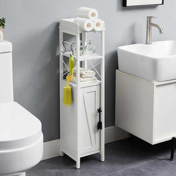 Narrow Bathroom Cabinet with Toilet Paper Holder Rustic Accent Storage Cabinet for Tight Corners White 31.5 in. H