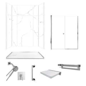 Titan Walk-in 60 in. L x 32 in. W x 96 in. H Alcove Shower Stall/Kit in White Caruso/Chrome with Faucet and Accessories