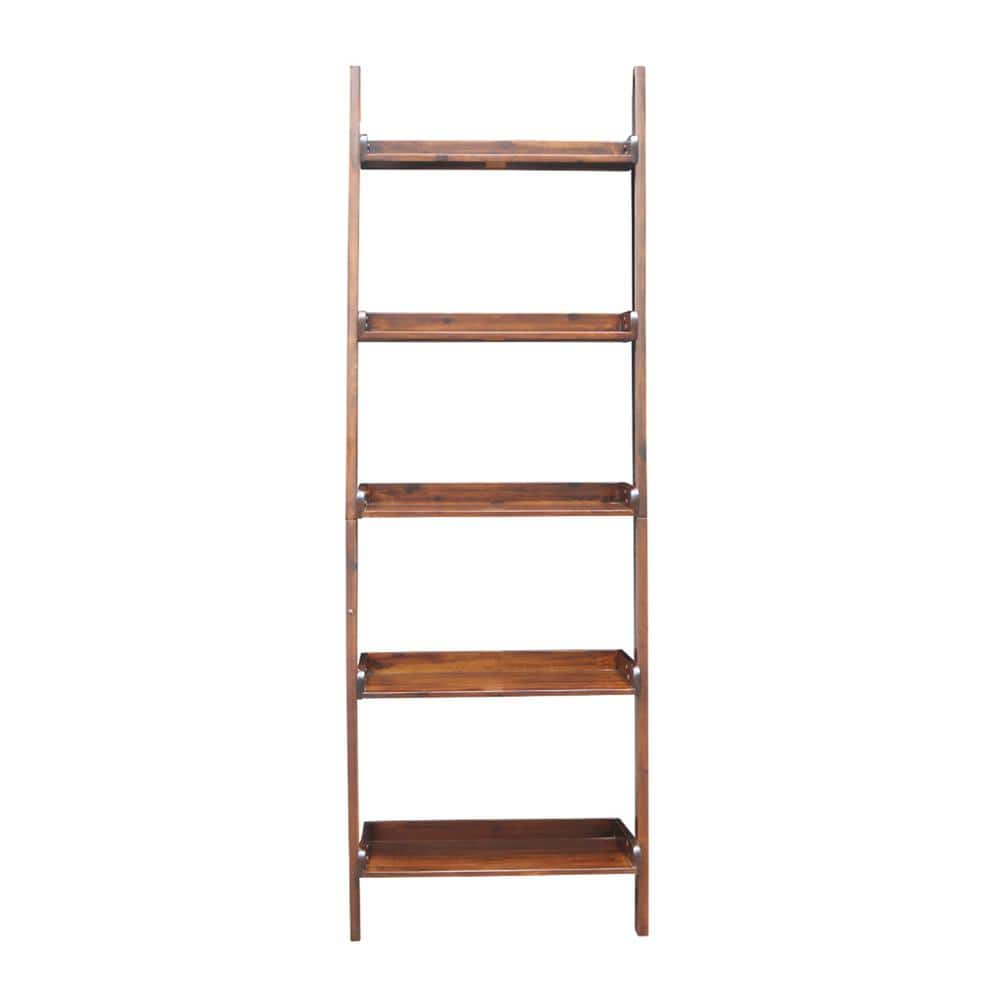 75" Espresso Solid Wood Ladder Bookcase with Five Shelves