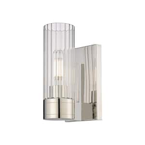 Empire 3.13 in. 1-Light Polished Nickel Wall Sconce with Glass Shade