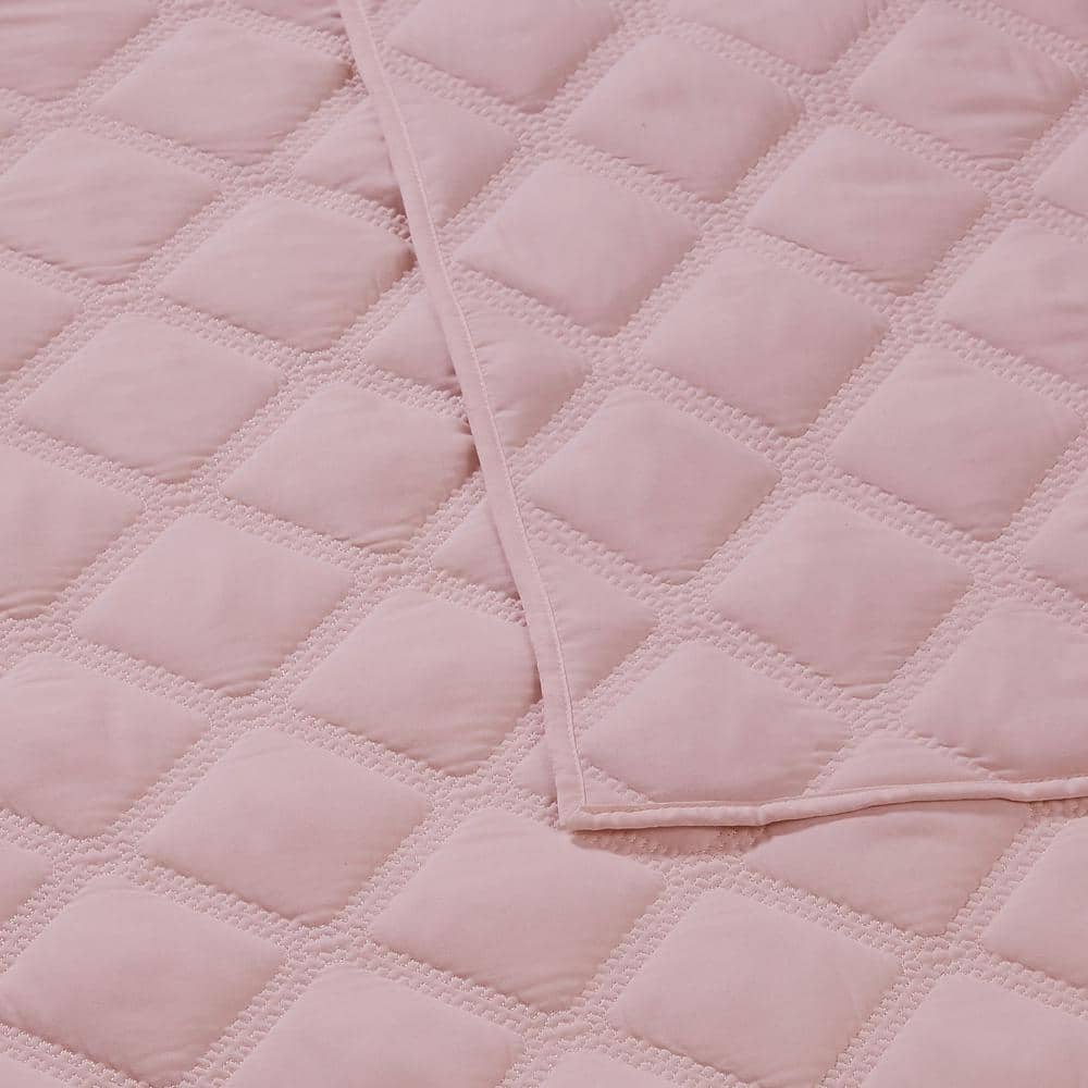 Blush Microfiber King Quilt and Sham Set