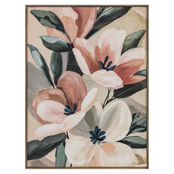 NADAAL STUDIOS Evander 2 Framed Floral Art Print, Textured Acrylic on Canvas with Solid Pine Wood Frame 32 in. x 24 in.