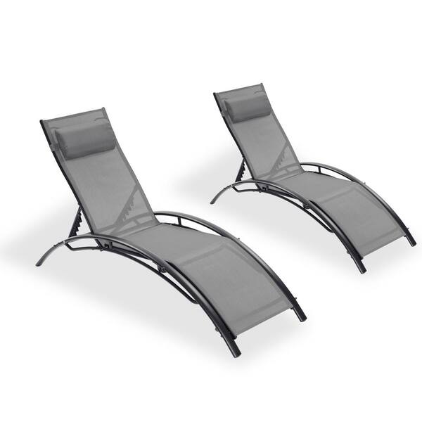 Gray Aluminum Outdoor Chaise Lounges Chair Ash Black Frame (2Pieces