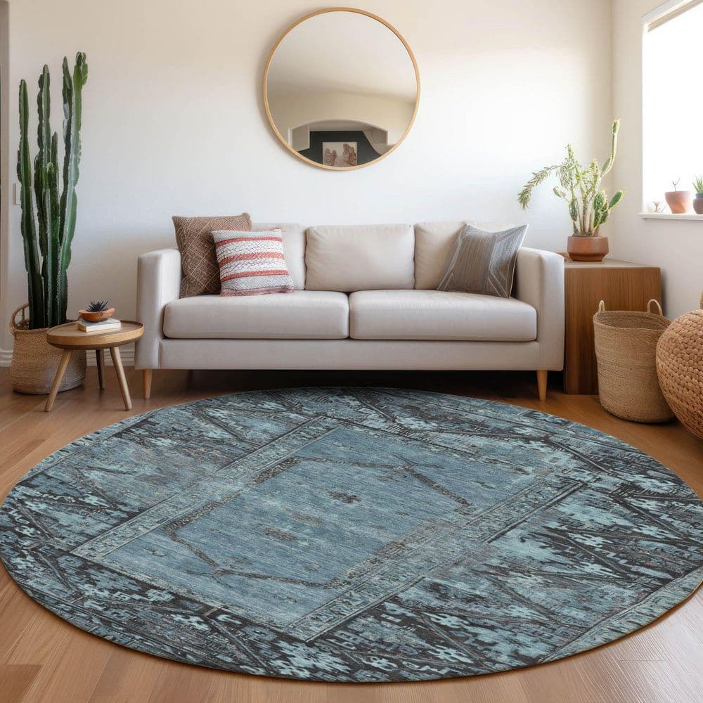 Chantille Machine Washable Indoor/Outdoor Abstract ACN1727 Blue 8 ft. x 8 ft. Round Rug price history on PriceWatchPro
