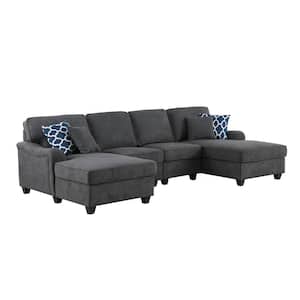 119.5 in. W 4-Piece Modular Sectional Fabric Sofa with Chaise in Dark Gray