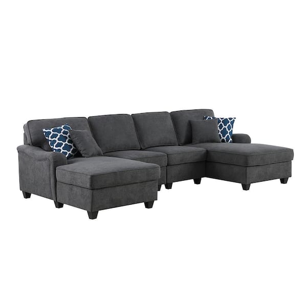 SIMPLE RELAX 119.5 in. W 4-Piece Modular Sectional Fabric Sofa with Chaise in Dark Gray