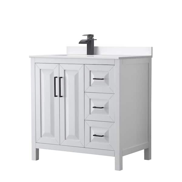 Wyndham Collection Daria 36 in. W x 22 in. D x 35.75 in. H Single Bath Vanity in White with White Cultured Marble Top