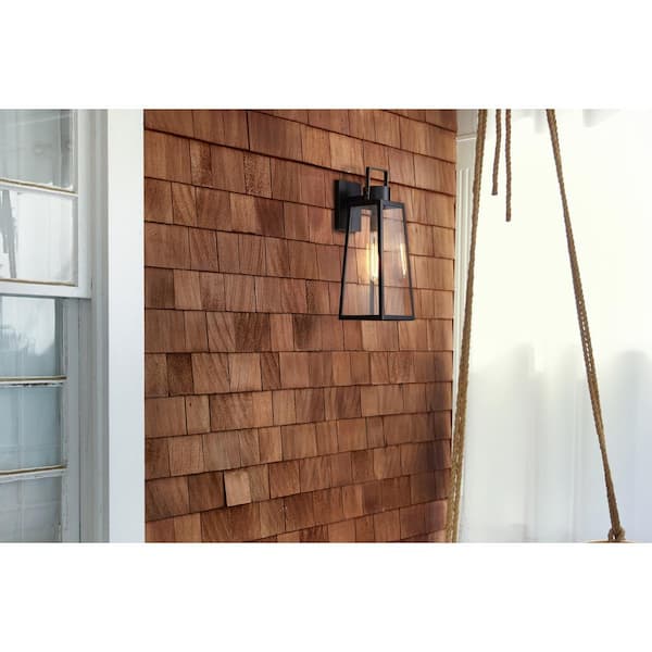 Hugh 1-Light Black Hardwired Outdoor Wall Lantern Sconce