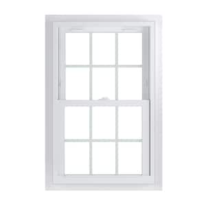 25.75 in. x 40.75 in. 70 Series Low-E Argon Glass Double Hung White Vinyl Fin with J Window with Grids, Screen Incl