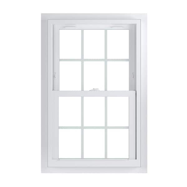 American Craftsman 25.75 in. x 40.75 in. 70 Series Low-E Argon Glass Double Hung White Vinyl Fin with J Window with Grids, Screen Incl