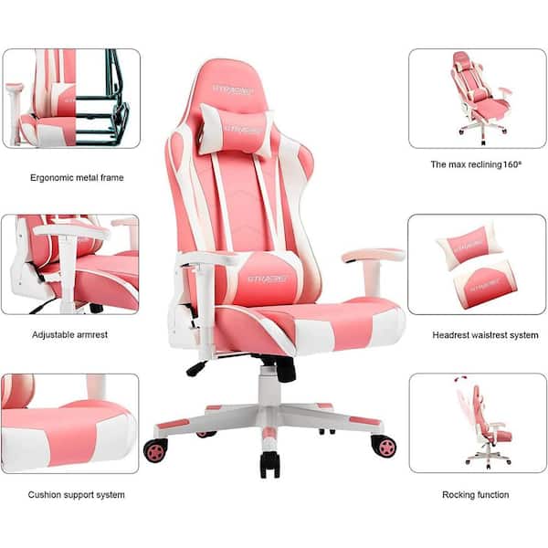 Lucklife Pink Gaming Chair Racing Office Computer Ergonomic Leather Game  Chair with Headrest and Lumbar Pillow Esports Chair HD-GT099-PINK - The  Home Depot