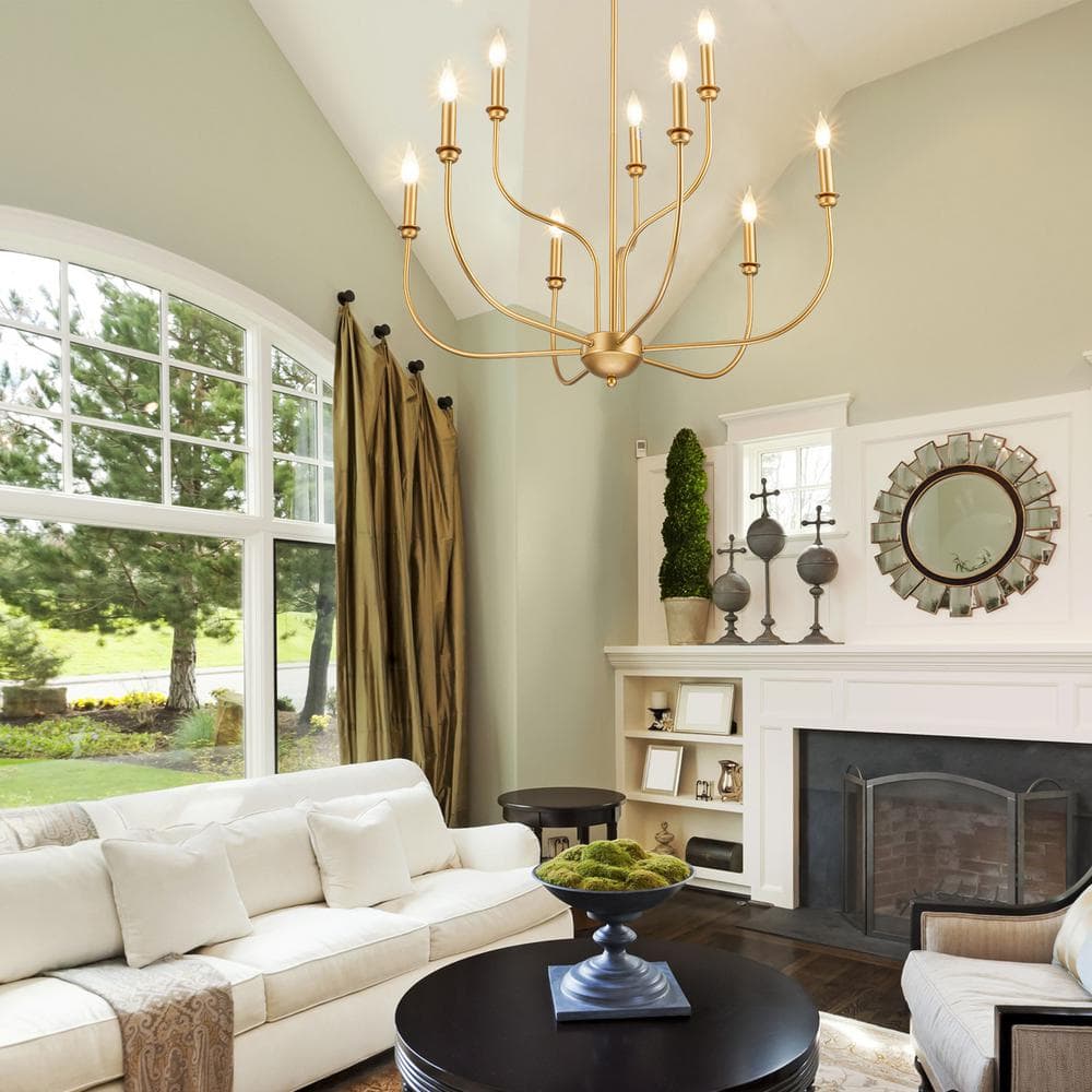 Gold 9-Light 2-Tier Candle Style Metal Chandelier