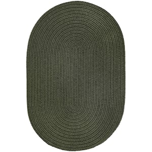 Texturized Solid Dark Sage Poly 4 ft. x 6 ft. Oval Braided Area Rug