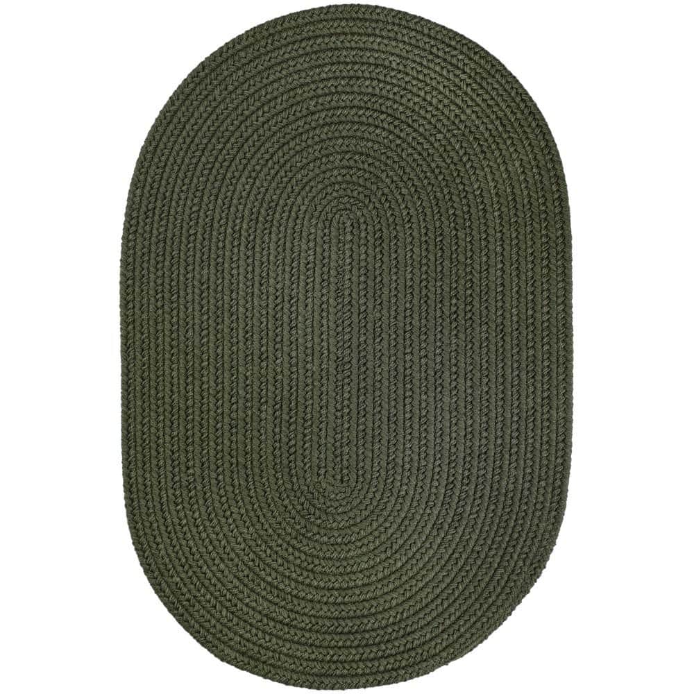 Texturized Solid Dark Sage Poly 5 ft. x 8 ft. Oval Braided Area Rug