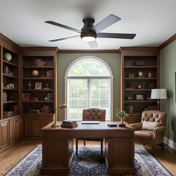 52 in. LED Indoor Black Low Profile Ceiling Fan with Light Kit and Remote Control