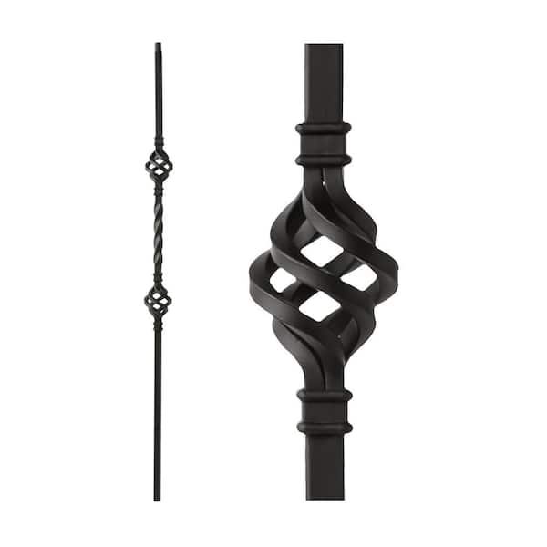 HOUSE OF FORGINGS Satin Black 34.1.4-T Mega Double Basket Hollow Iron Baluster for Staircase Remodel