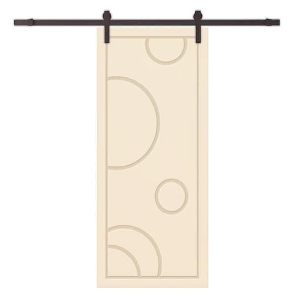 CALHOME 24 in. x 80 in. Beige Painted Composite MDF Paneled Interior Sliding Barn Door with Hardware Kit