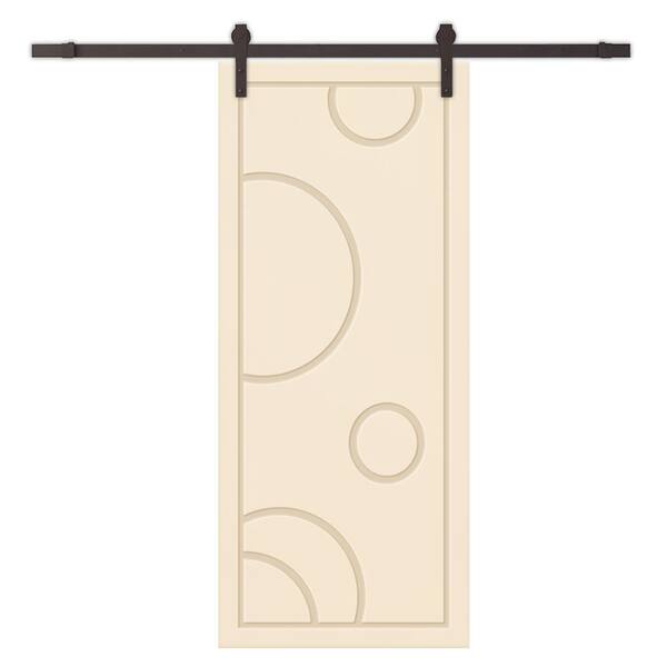 CALHOME 30 in. x 80 in. Beige Painted Composite MDF Paneled Interior Sliding Barn Door with Hardware Kit