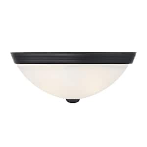 13 in. W x 5 in. H 2-Light Black Flush Mount Ceiling Light with White Etched Glass Diffuser