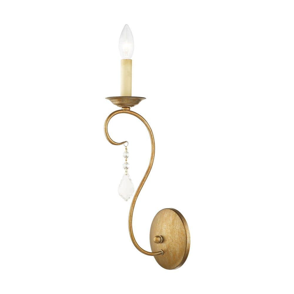 Antique Gold Leaf Single-Light Sconce with Crystal Accents