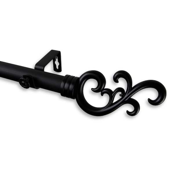 Rod Desyne 28 in. - 48 in. Telescoping 1 in. Single Curtain Rod Kit in Black with Madeline Finial