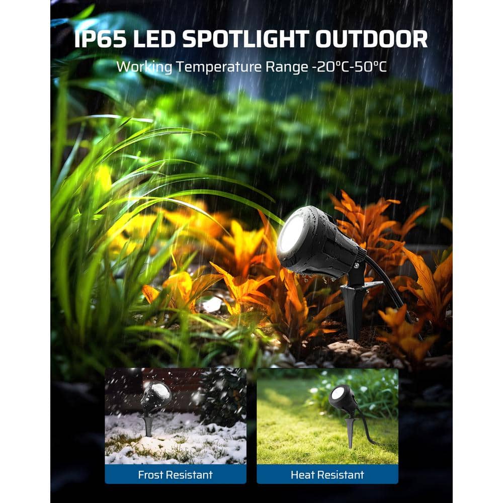 DEWENWILS 120V LED Black Outdoor Spotlight with Color Lenses