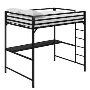 Mabel Black Metal Full Loft Bed with Desk