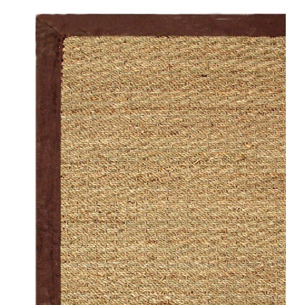 Chocolate Brown Cotton Border Seagrass Area Rug, 2' x 3'