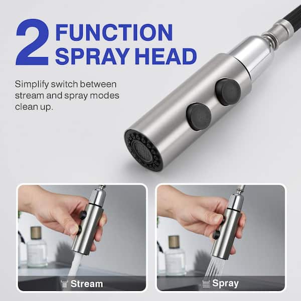 Single Handle High Arc Bathroom Sink Faucet with Pull Out Sprayer and Pop Up Drain in Brushed Nickel