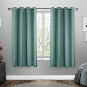 Sateen Teal Solid Woven Room Darkening Grommet Top Curtain, 52 in. W x 63 in. L (Set of 2)