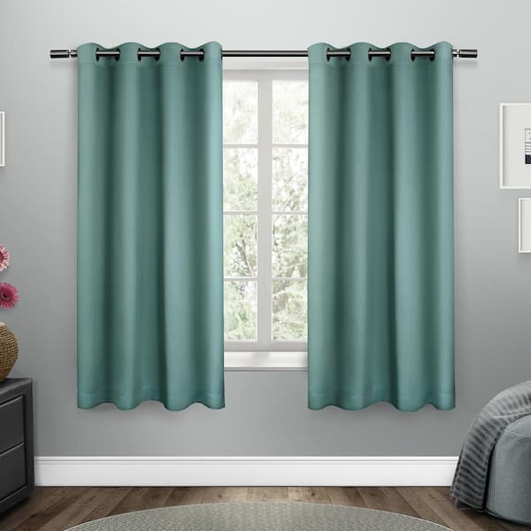 EXCLUSIVE HOME Sateen Teal Solid Woven Room Darkening Grommet Top Curtain, 52 in. W x 63 in. L (Set of 2)