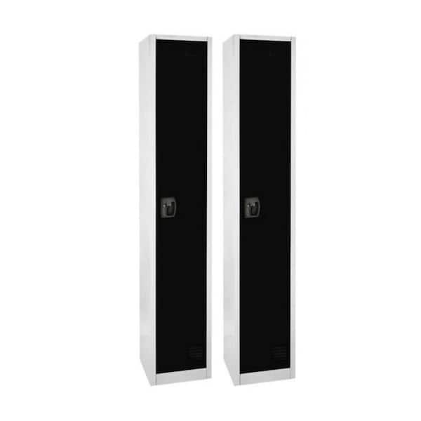 AdirOffice 629-Series 72 in. H 1-Tier Steel Key Lock Storage Locker Free Standing Cabinets for Home, School, Gym in Black (2-Pack)