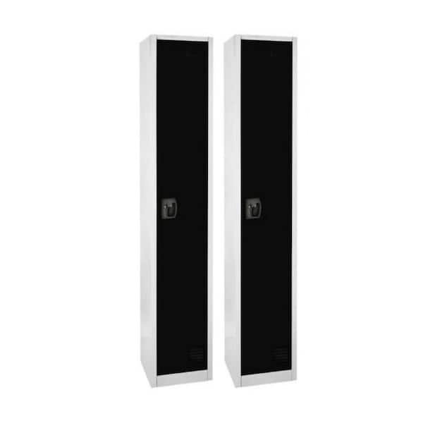 629-Series 72 in. H 1-Tier Steel Key Lock 2-Shelf Storage Locker Free Standing Cabinets in Black (2-Pack)