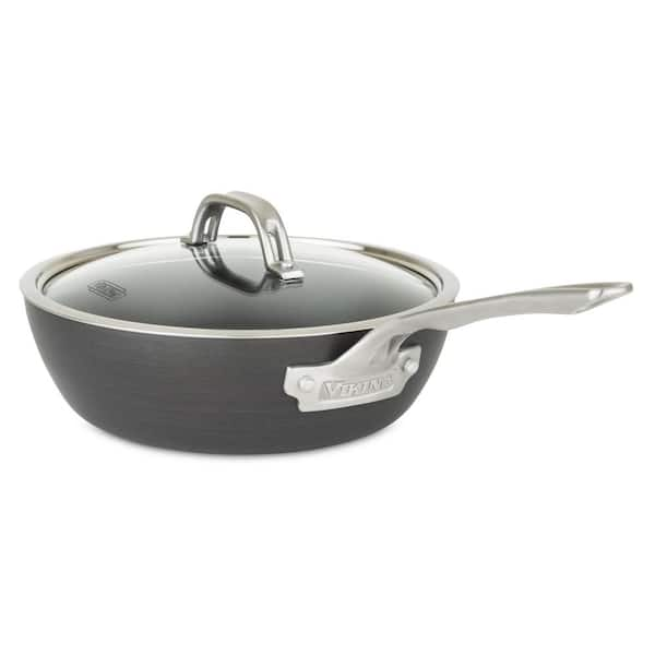 Hard Anodized 3 qt. Aluminum Nonstick Saucier Pan in Gray with Lid