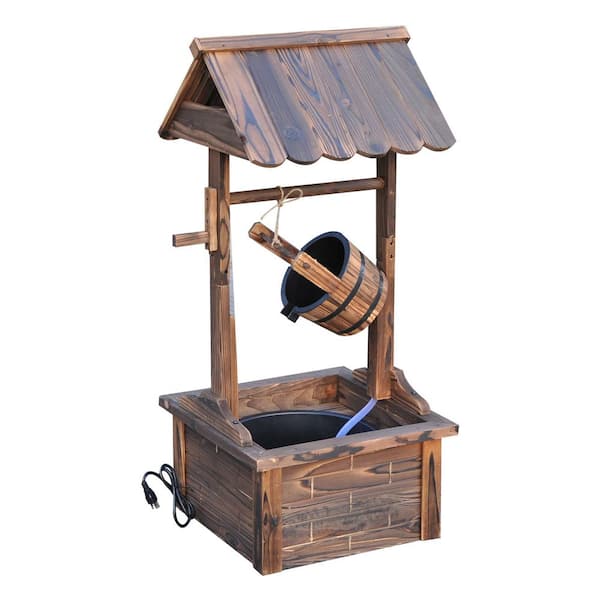 Outsunny Carbonized Wooden Wishing Well Water Fountain with Electric Pump