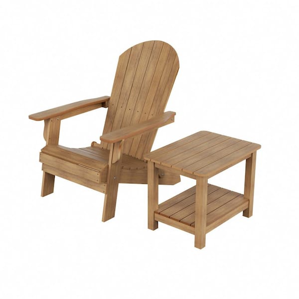 WESTIN OUTDOOR Vineyard 2-Piece Teak Plastic Folding Adirondack Outdoor Patio HIPS Chair with 2-Tier Side Table