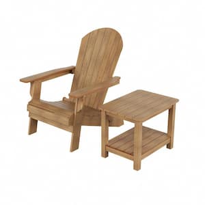 Vineyard 2-Piece Teak Plastic Folding Adirondack Outdoor Patio HIPS Chair with 2-Tier Side Table