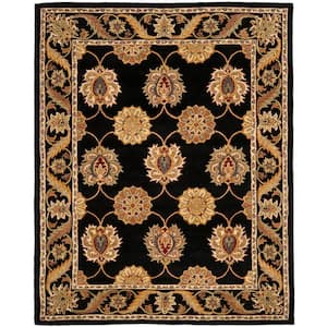 Heritage Black 8 ft. x 10 ft. Floral Geometric Border Area Rug