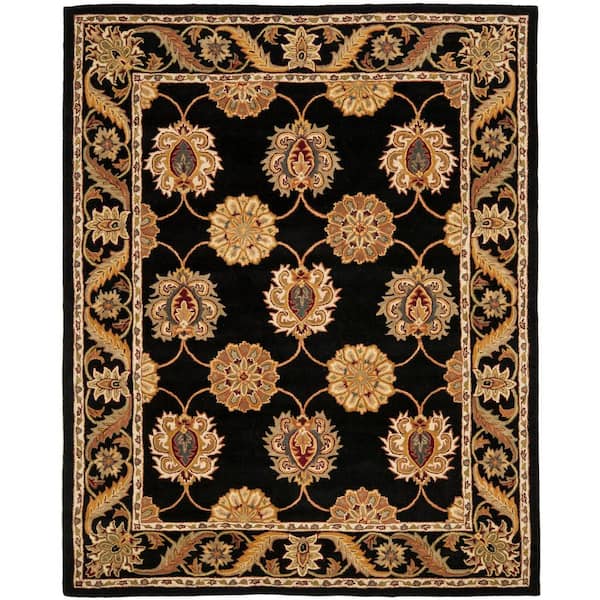 SAFAVIEH Heritage Black 8 ft. x 10 ft. Floral Geometric Border Area Rug