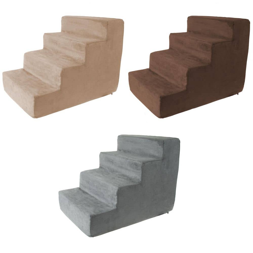 Tan 4-Step High-Density Foam Pet Stairs with Microfiber Cover