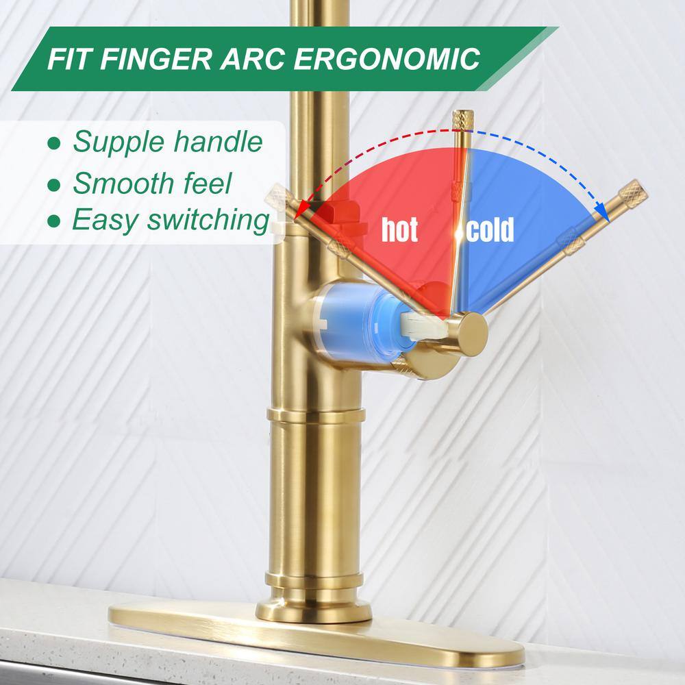 Brushed Gold Brass Single Handle Pull-Down Kitchen Faucet