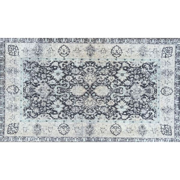 2 ft. x 4 ft.Gray Oriental Washable With UV Protection Area Rug