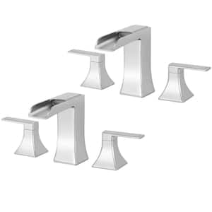 8 in. Widespread Double-Handle Waterfall Bathroom Faucet in Polish Chrome (2-Pack)